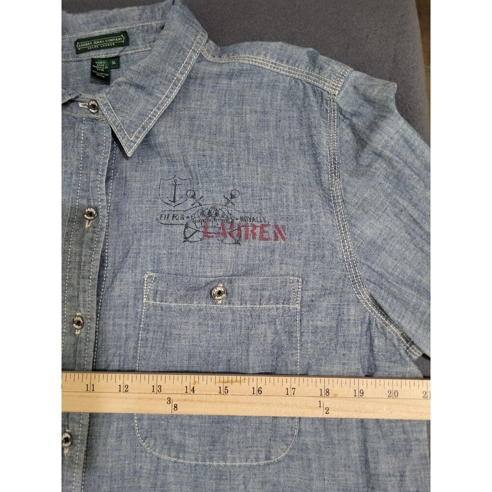 Ralph Lauren Jeans Co. Chambray Denim Shirt Anchor Nautical Logos Womens XL y2k - Picture 5 of 8